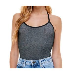 New WAYF '98 Alicia T-strap Bodysuit In Black Onyx Womens Size S Knit Scoop Neck
